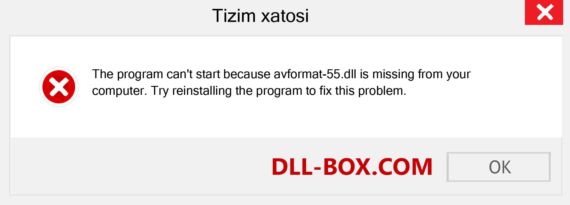 avformat-55.dll fayli yo'qolganmi?. Windows 7, 8, 10 uchun yuklab olish - Windowsda avformat-55 dll etishmayotgan xatoni tuzating, rasmlar, rasmlar